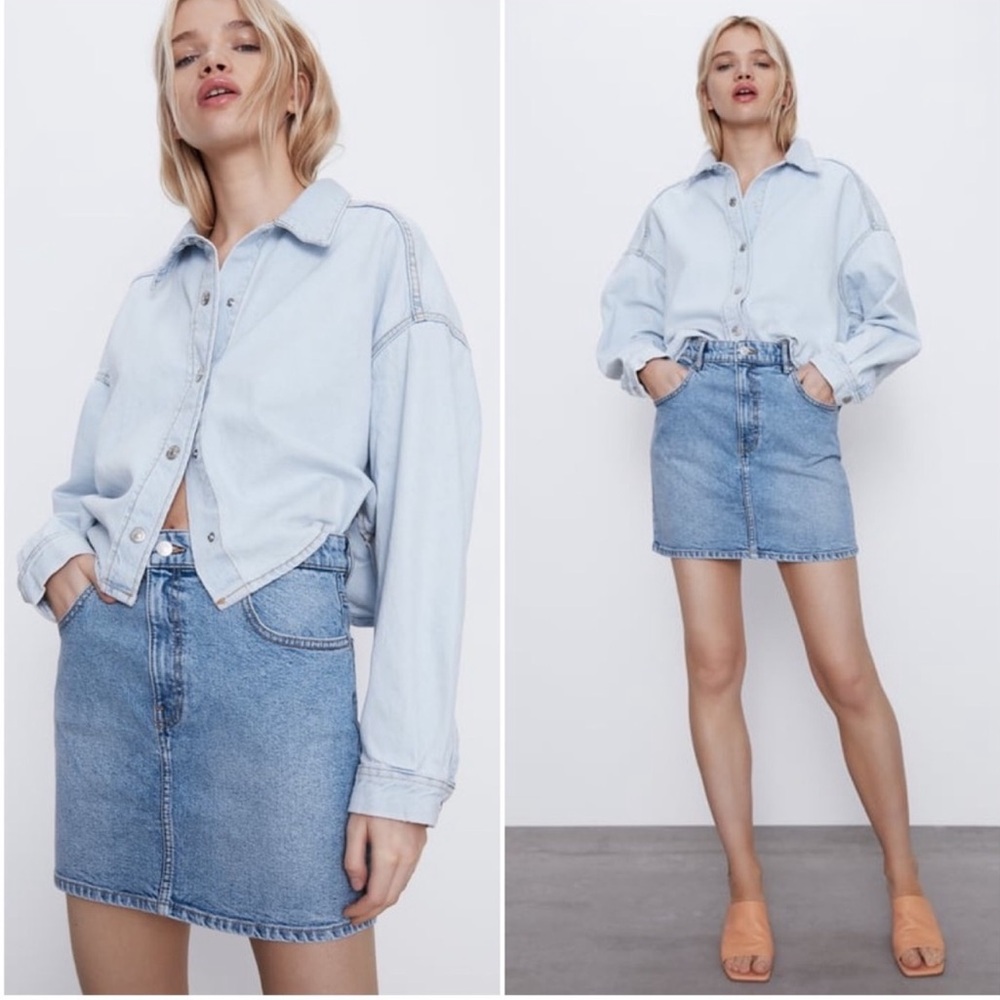 Zara Light Mid-Blue Denim Mini Skirt High-rise high-waisted